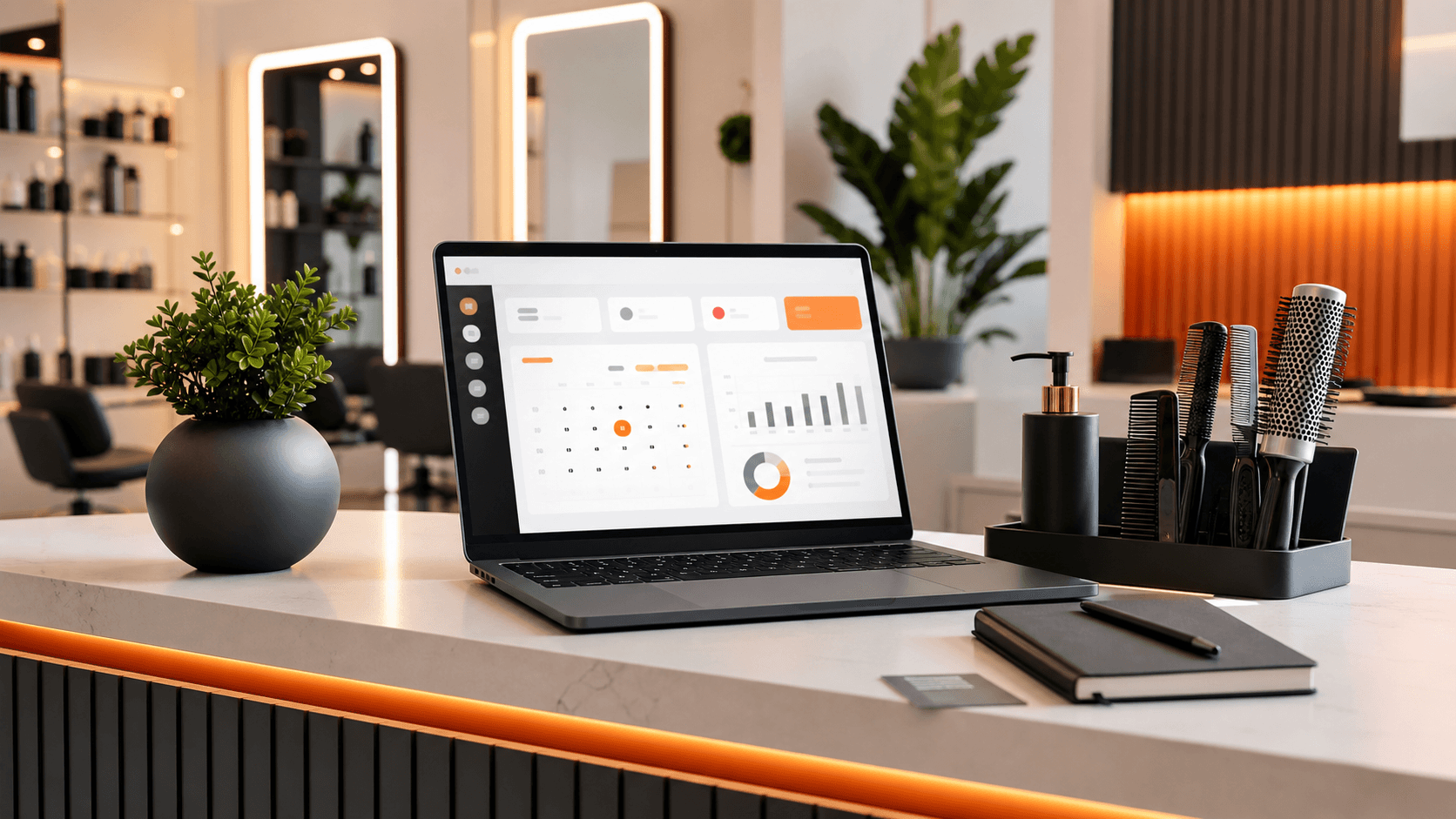 Dashboard gestionale per parrucchieri in un salone moderno