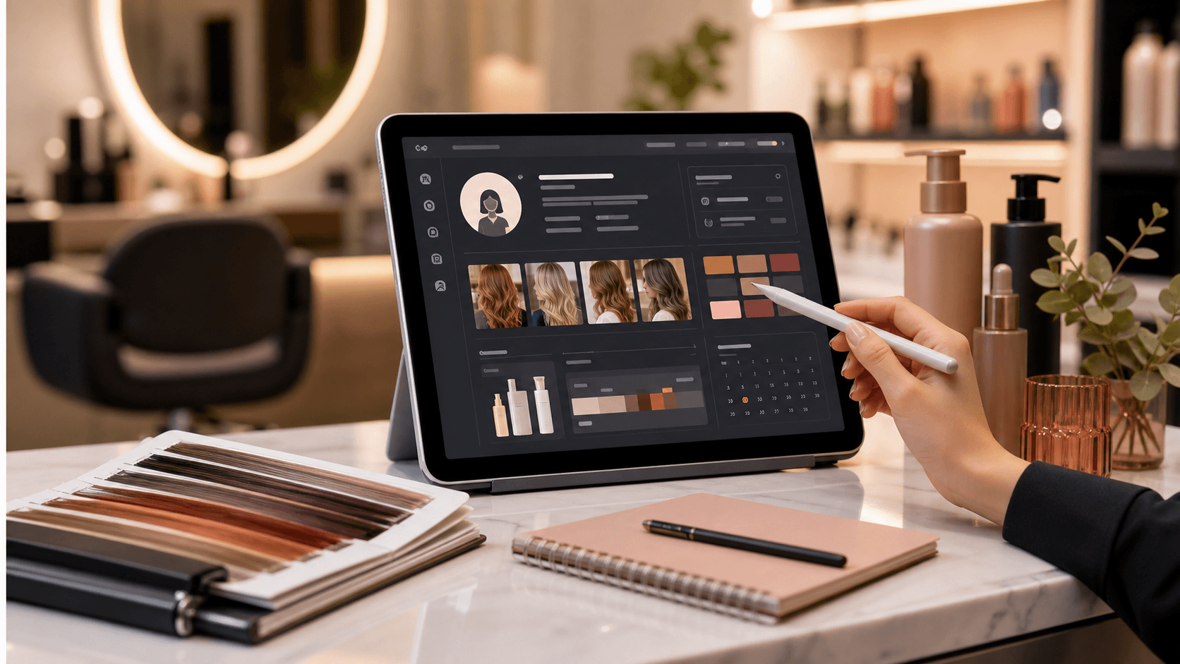 Scheda cliente digitale per parrucchiere con note e colori