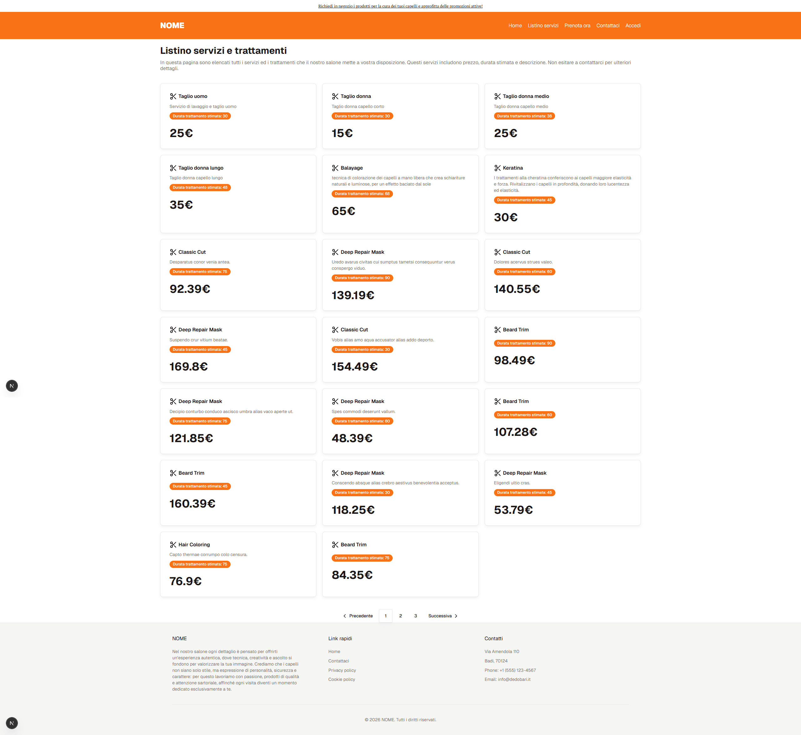 Pagina Servizi placeholder