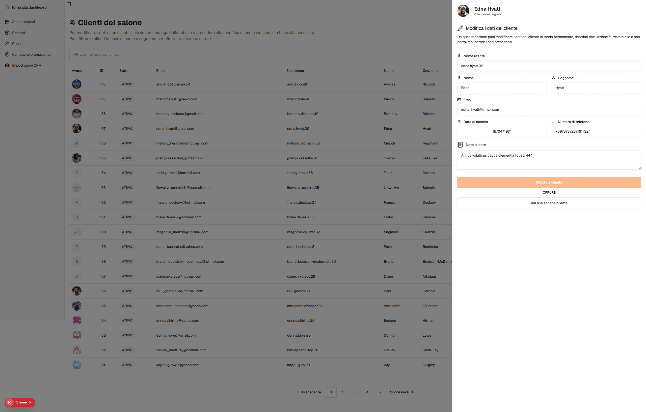 Modifica anagrafica cliente placeholder
